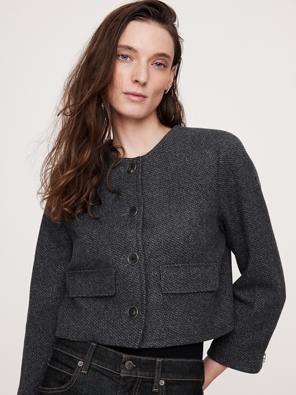 Banana Republic Dark Gray Cropped Button Jacket